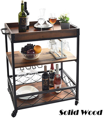 CharaHOME Solid Wood Kitchen Serving Cart