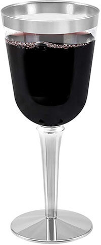 BloominGoods Silver Rimmed Disposable Plastic Wine Glasses