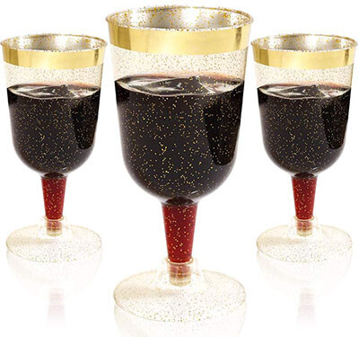 BUCLA Gold Plastic Wine Glasses, with Gold Rim