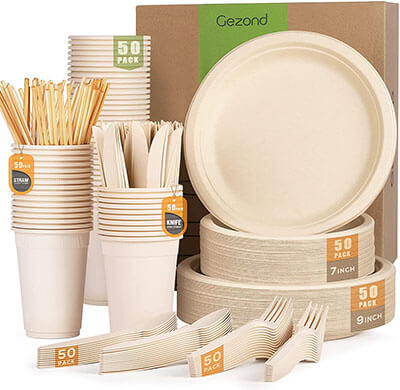 Gezond 350pcs Compostable Paper Plates Set